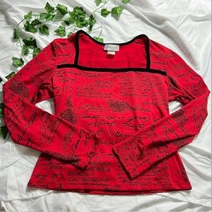 Red long sleeve square neck top